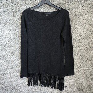 White‎ House Black Market Top Womens Small Black Tunic Fringe Casual Ladies